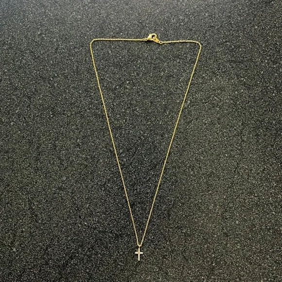 Women Baguette Crystal Gold Finish Cross 17 inches Necklace - Picture 2 of 4